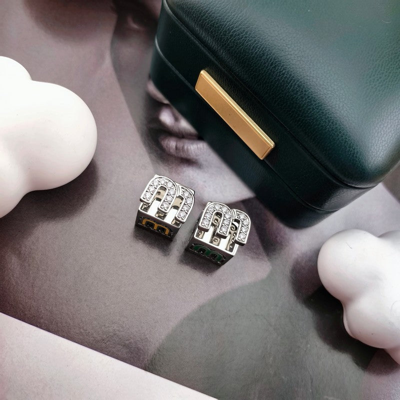 18K Miu Miu Green & Yellow Cube Earrings