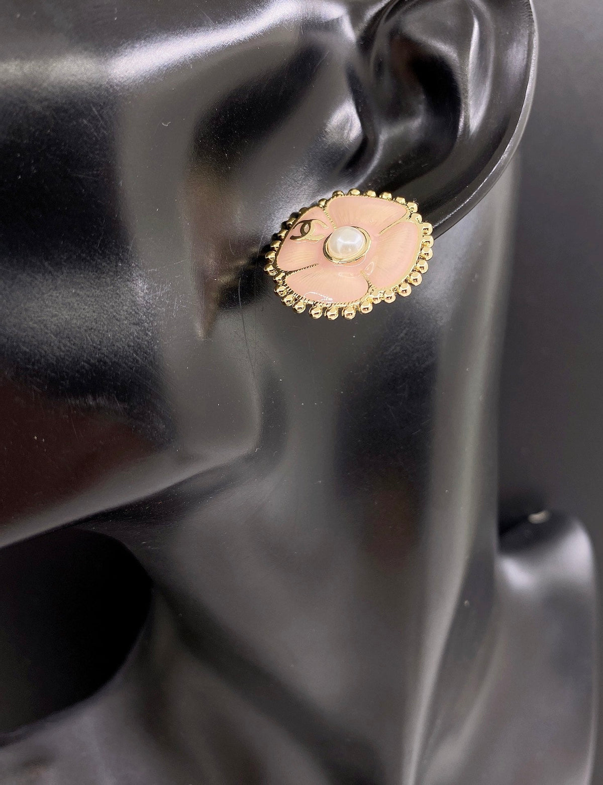18K Chanel Pink Pearl Earrings