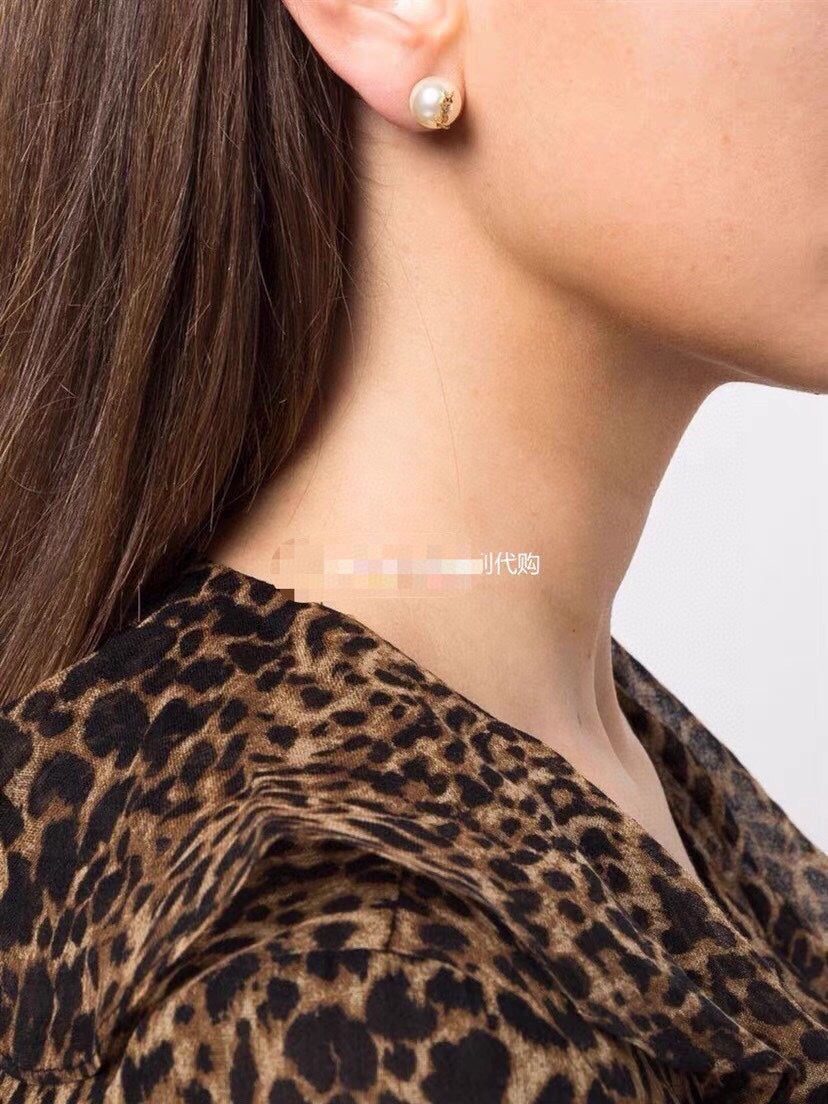 18K Saint Laurent YSL Pearl Earrings