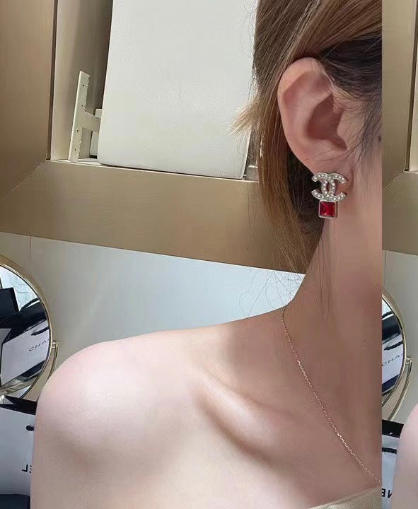 18K Chanel Red Crystal Earrings