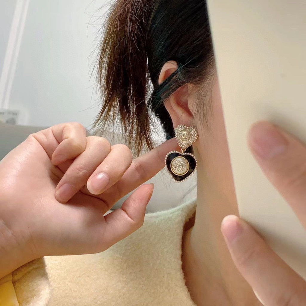 18K Chanel Black Heart Earrings