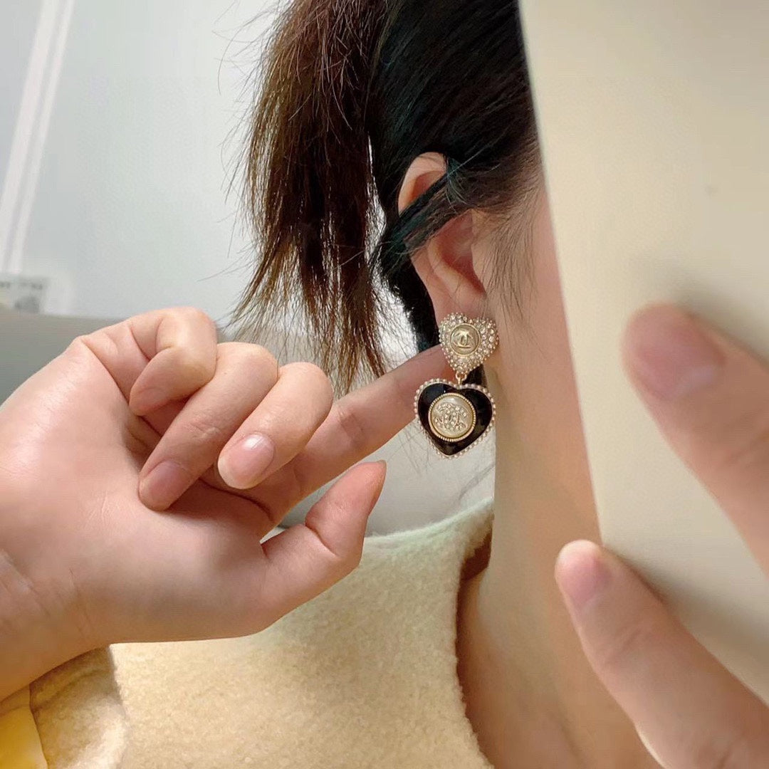 18K Chanel Black Heart Earrings