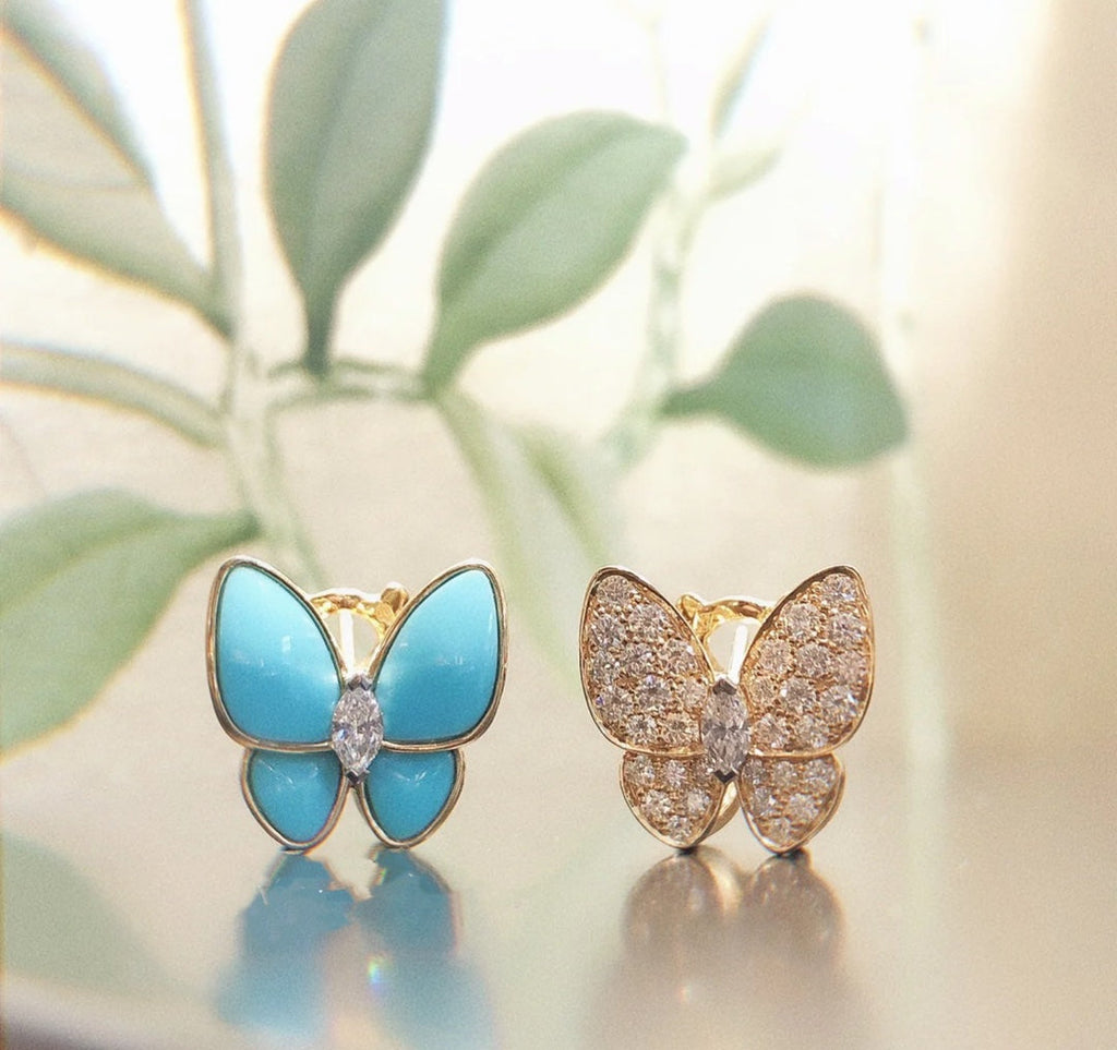 18K Van Cleef & Arpels Two Butterfly Turquoise Earrings