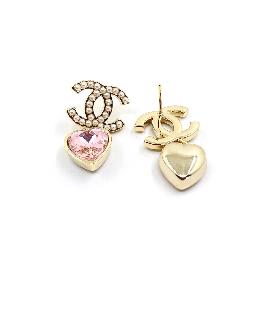 18K Chanel Pink Heart Crystal Earrings