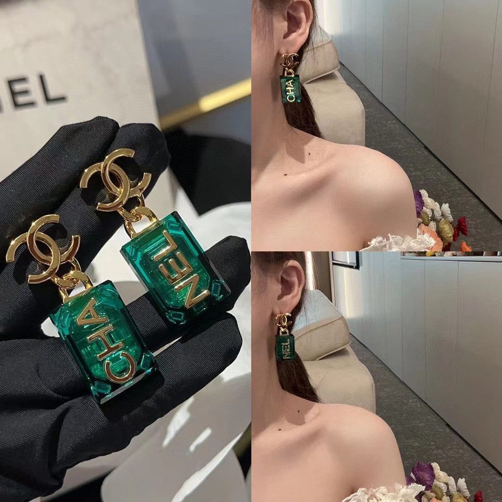 18K Chanel Green Perfume Bottle Earrings