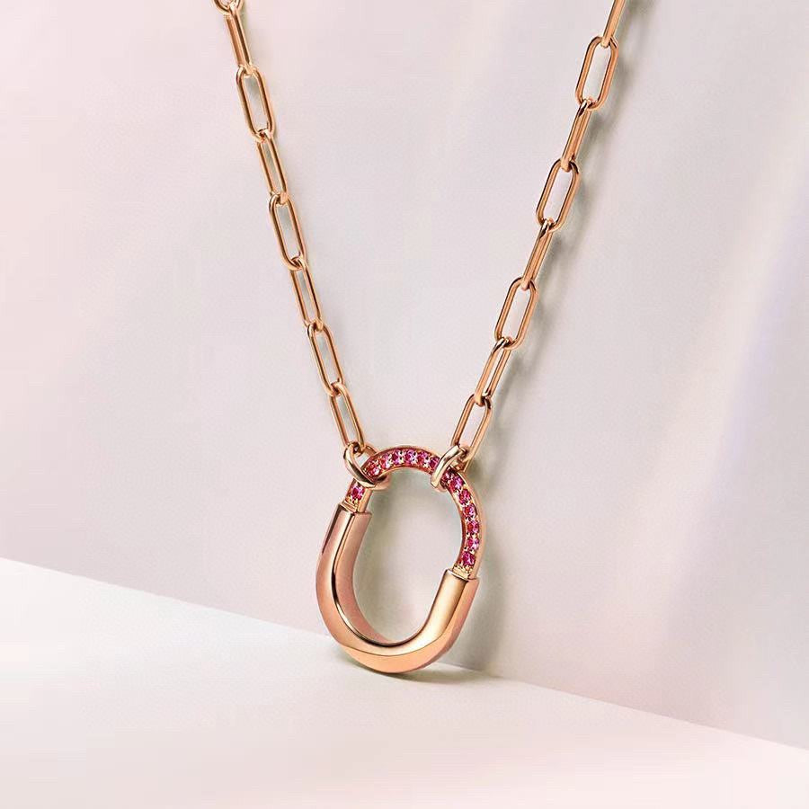 18K Tiffany & Co. Lock Pink Pave Diamonds Necklace