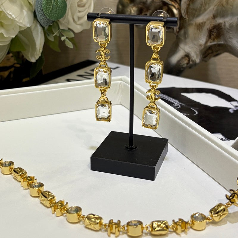 18K Chanel 26P Crystal Gold Earrings