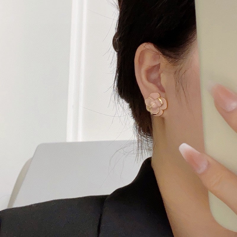 18K Chanel Red & Pink Camellia Earrings