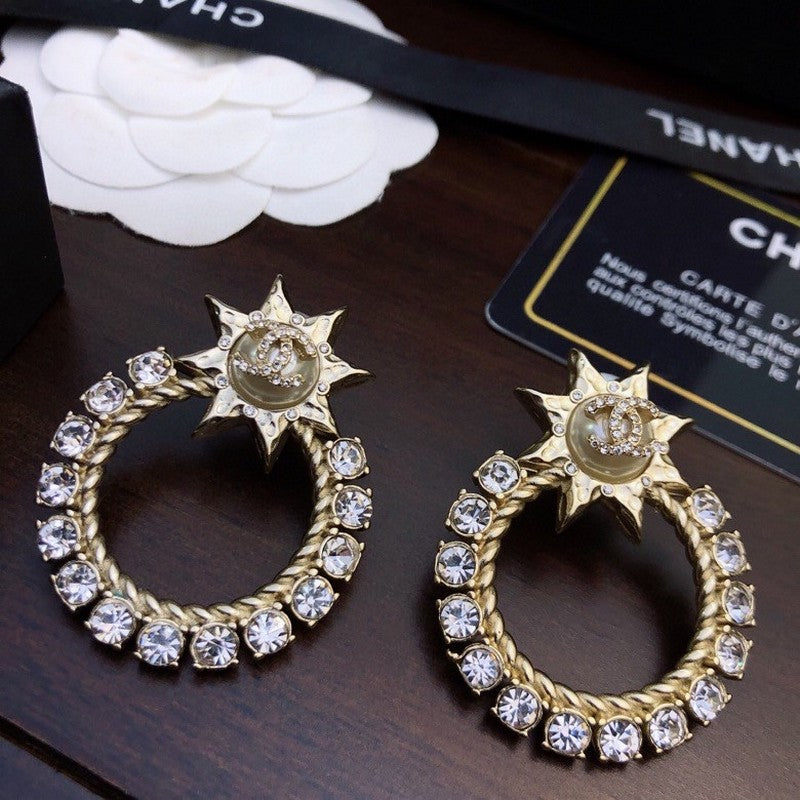 18K Chanel Star Full Crystal Earrings