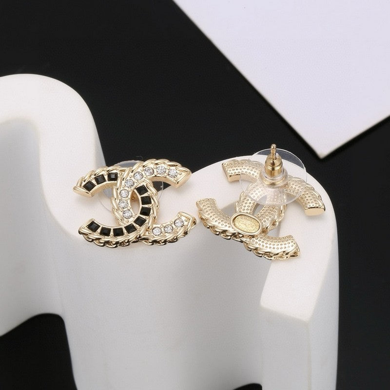 18K Chanel Crystal Leather Earrings