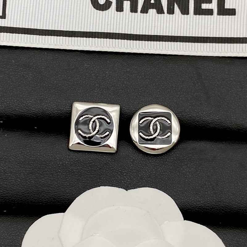 18K Chanel Black & White Square Gold Earrings