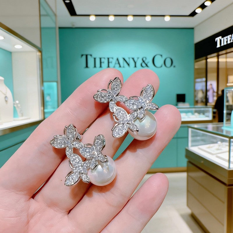 18K Tiffany & Co. Diamond Pearl Earrings