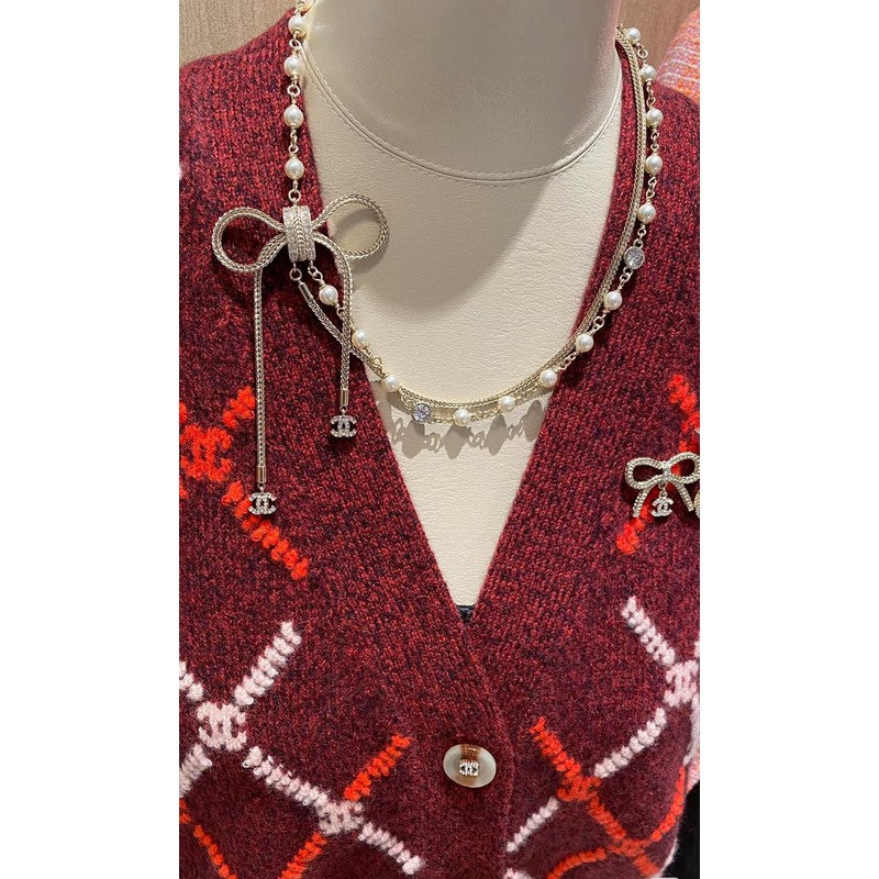 18K Chanel Bow Tie Pearl Necklace