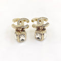 18K Chanel Square Crystal Pendant Earrings