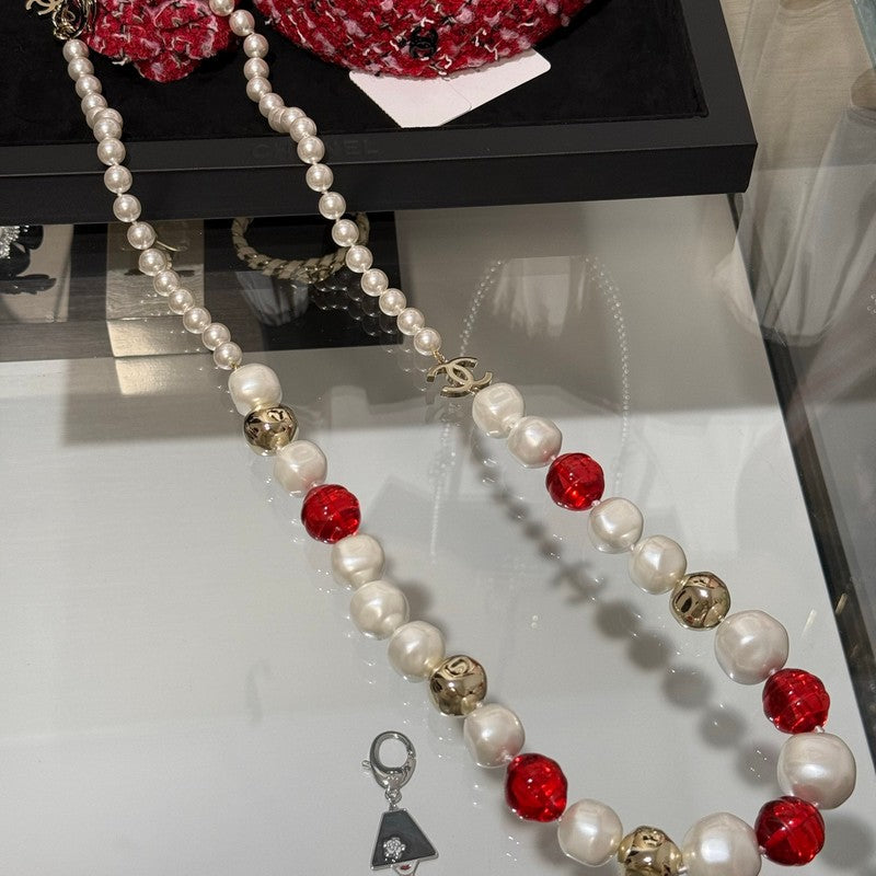 18K Chanel Red Crystal Pearl Necklace