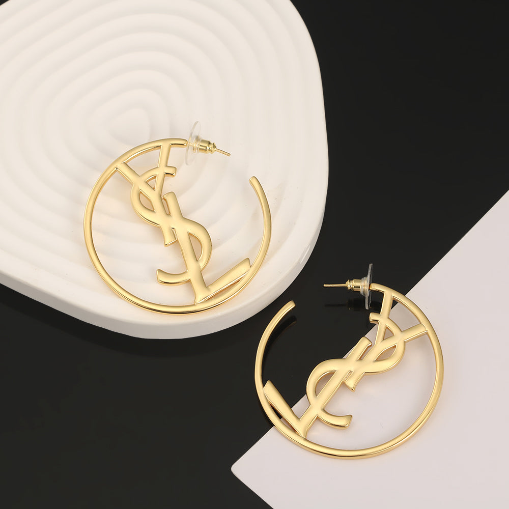18K Saint Laurent YSL Monogram Earrings