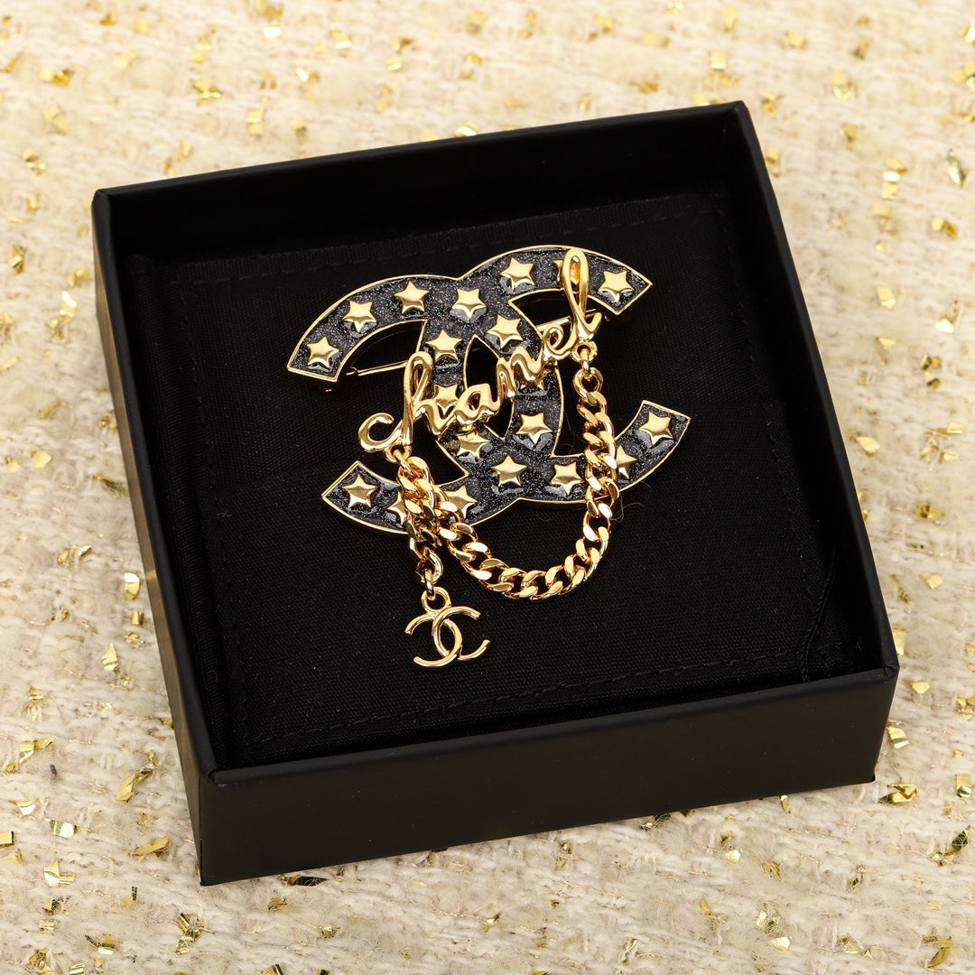 18K Chanel Black Chain Brooch