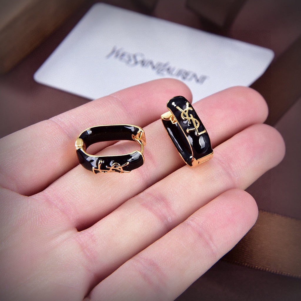 18K Saint Laurent YSL Black Earrings
