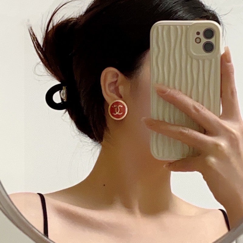18K Chanel Red Round Earrings
