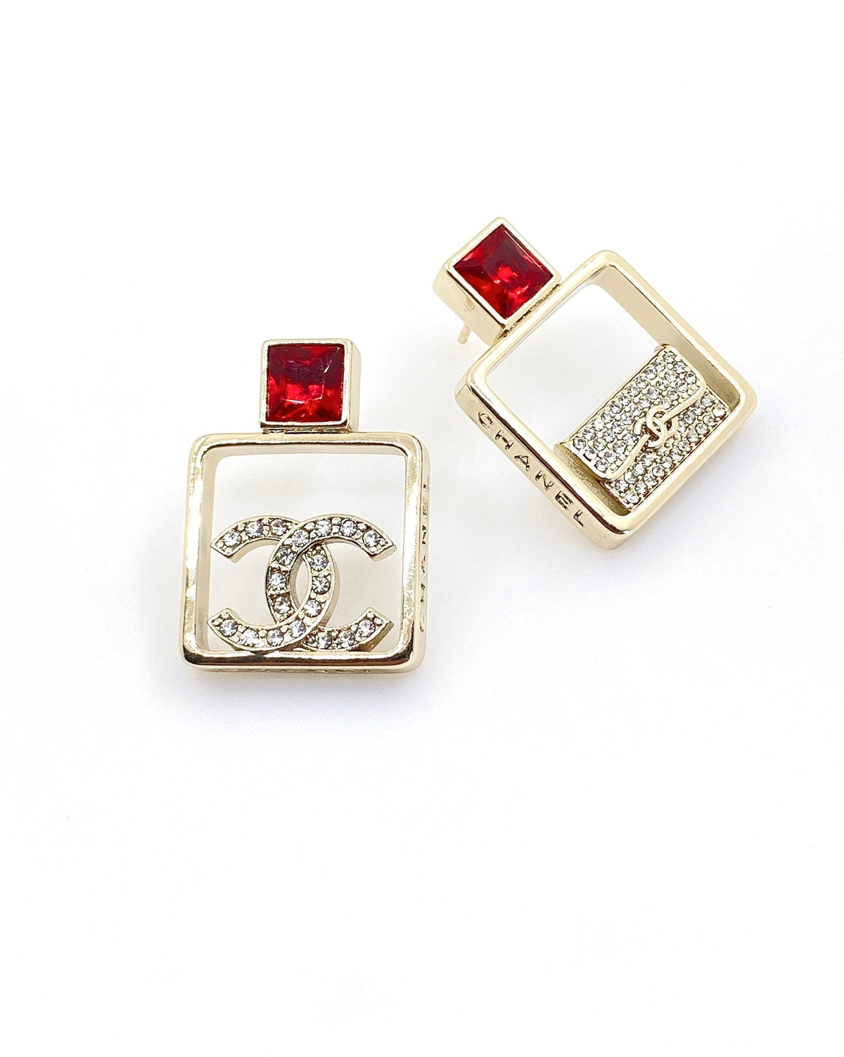 18K Chanel Red Bottle Pendant Earrings