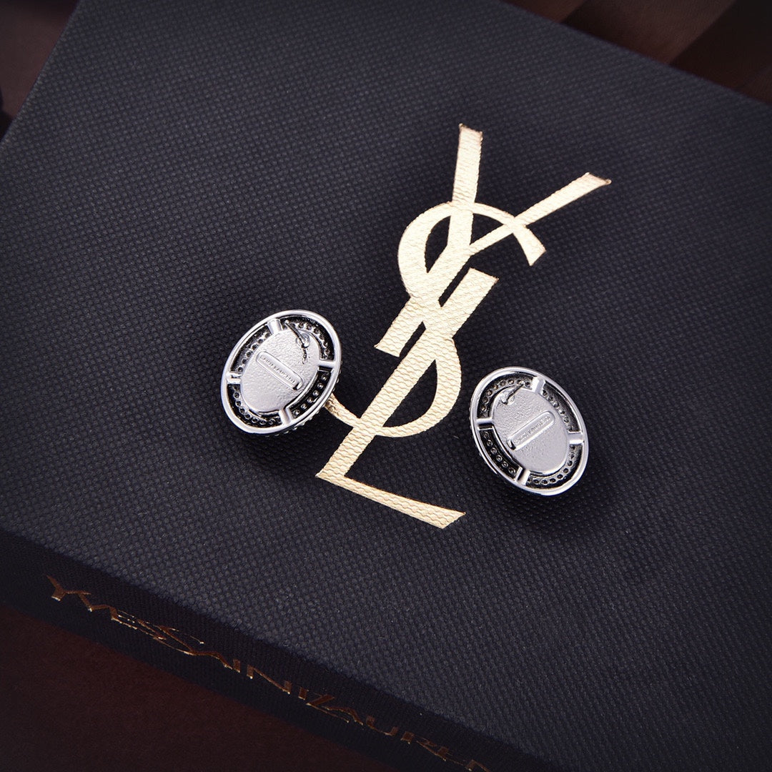 18K Saint Laurent YSL Black Crystal Earrings