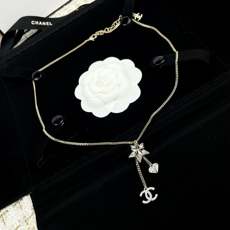 18K Chanel Heart & Star Crystal Necklace