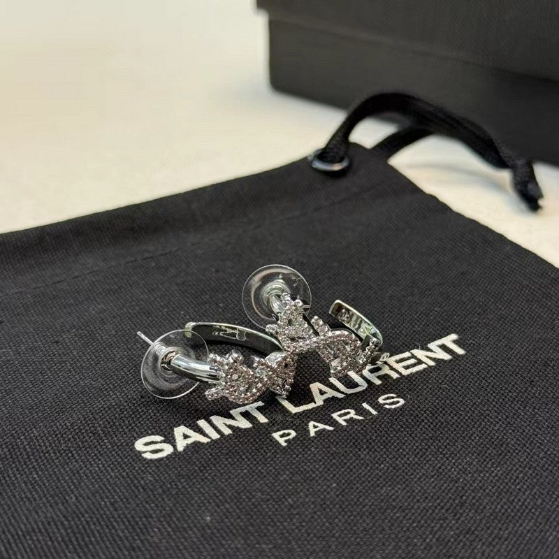 18K Saint Laurent YSL Gold Diamond Circle Earrings