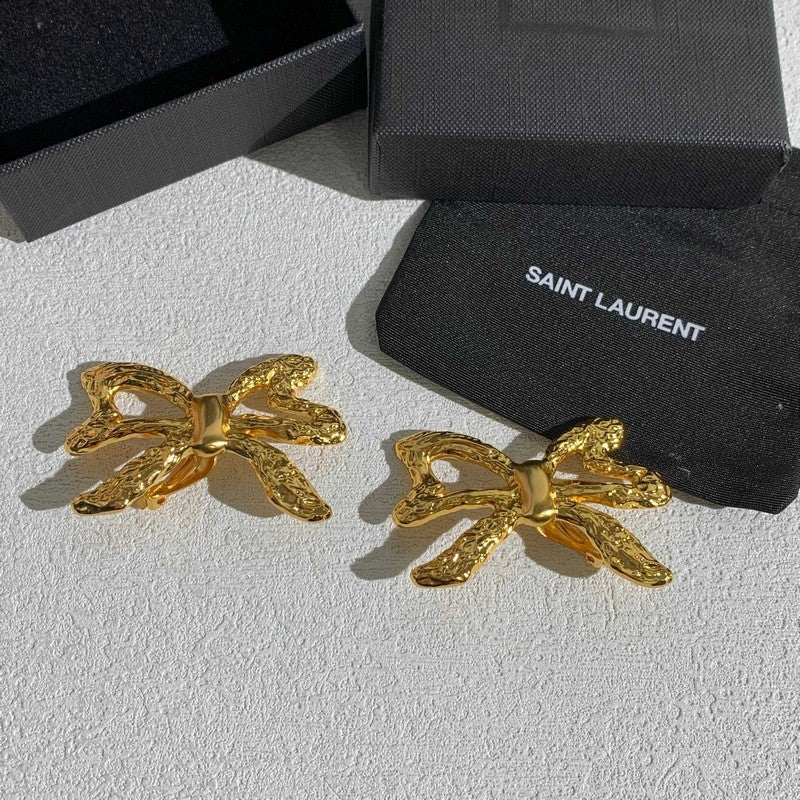 18K Saint Laurent YSL 26C Butterfly Gold Earrings
