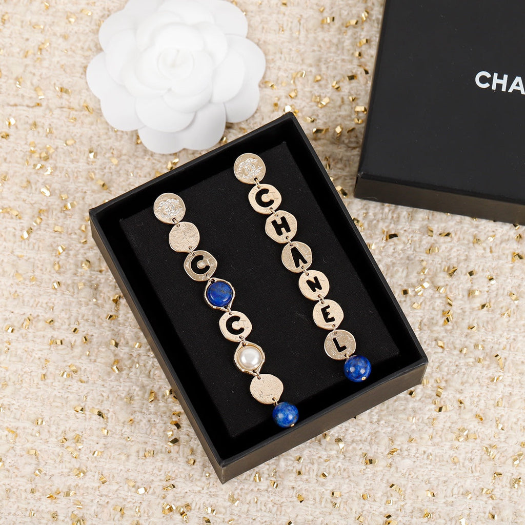 18K Chanel Script Pendant Earrings