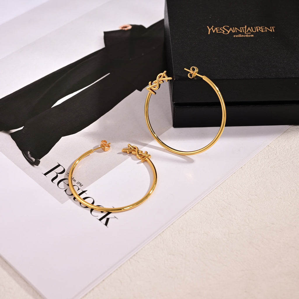 18K Saint Laurent YSL Circle Gold Earrings