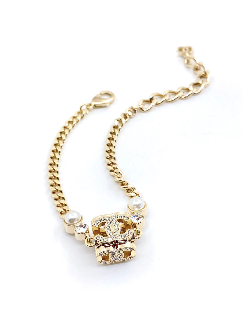 18K Chanel Square Pearl Chain Necklace