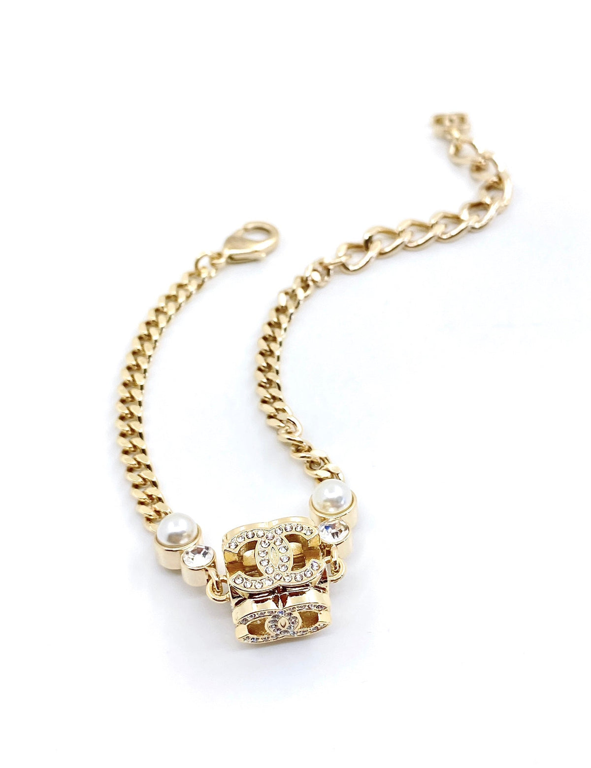 18K Chanel Square Pearl Chain Necklace