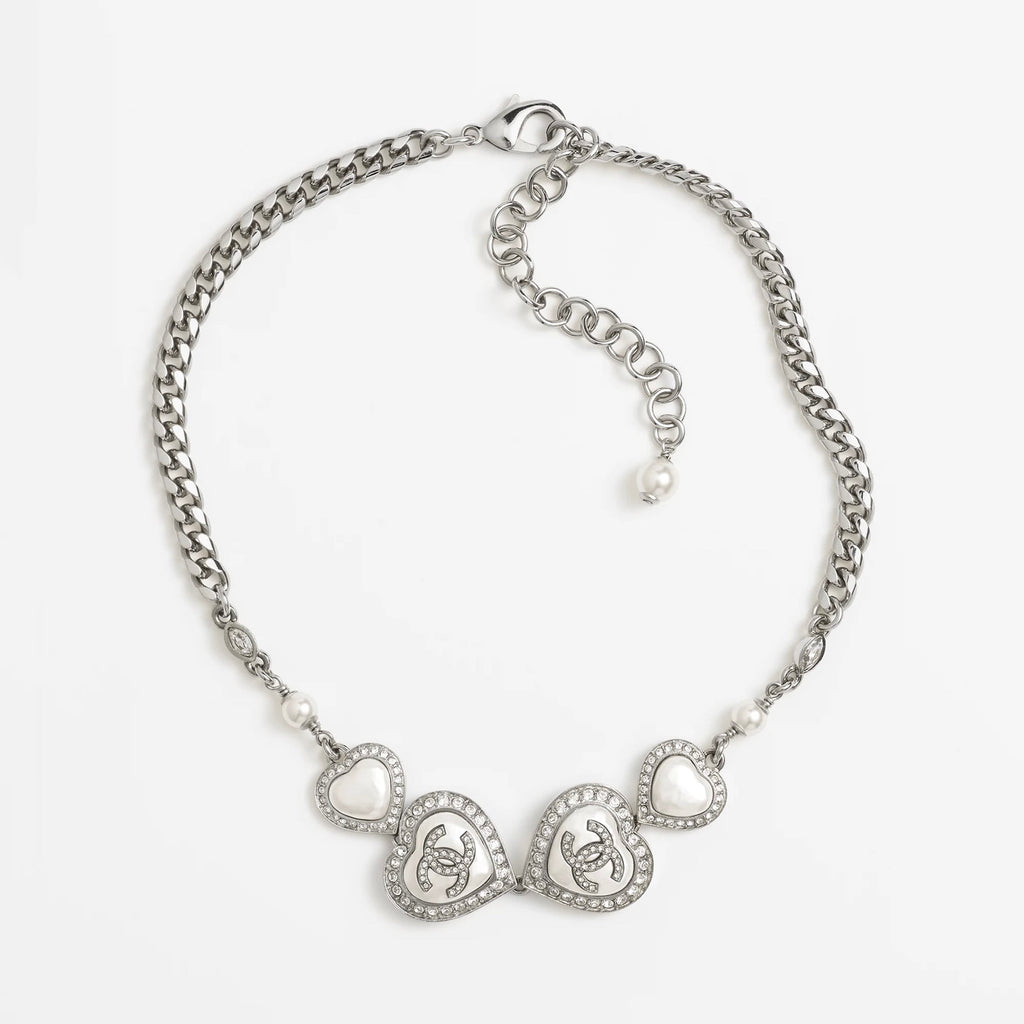 18K Chanel Heart Crystals Necklace