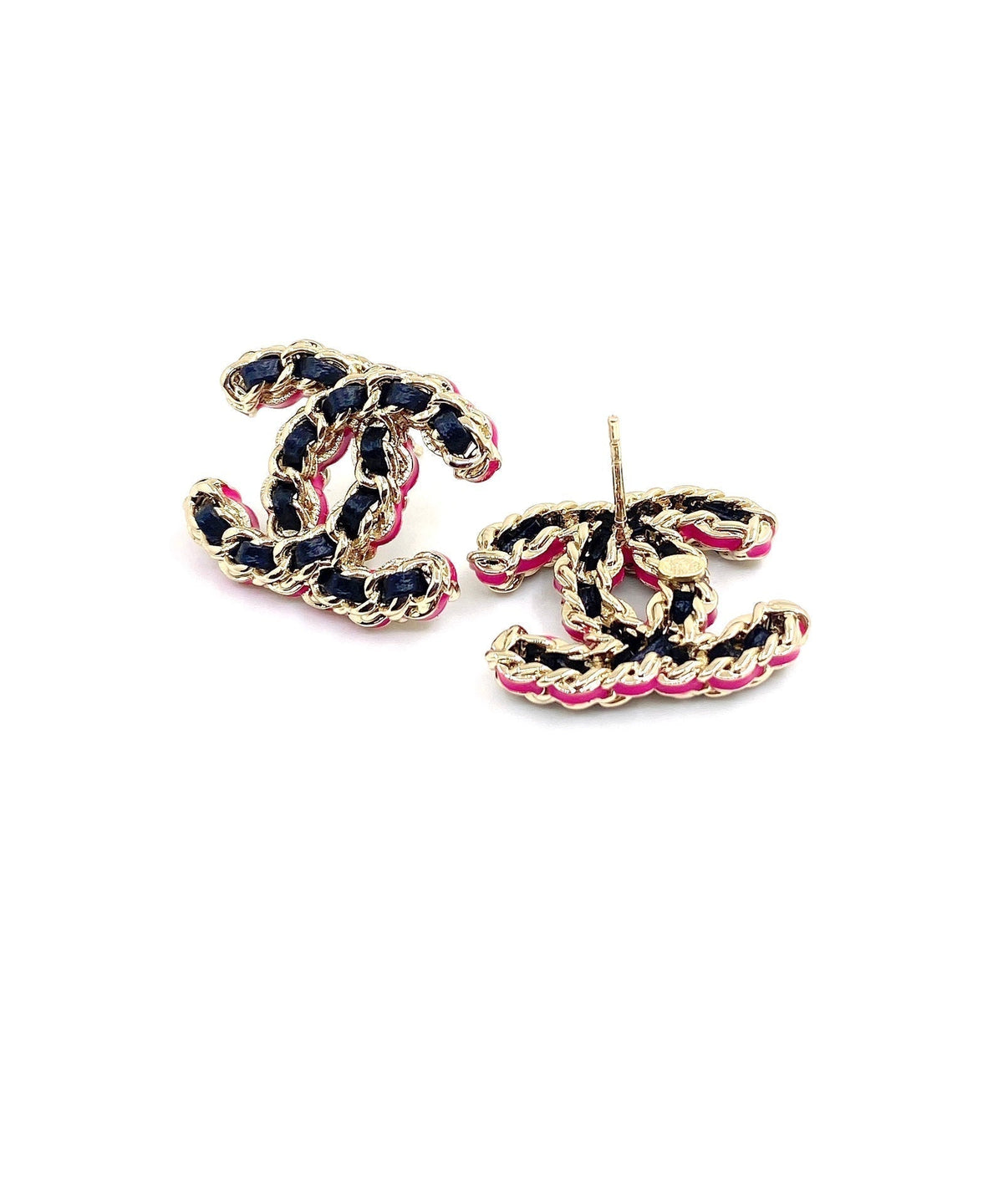 18K Chanel Pink Resin Leather Earrings