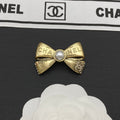 18K Chanel Bow Tie Pearl Gold Brooch