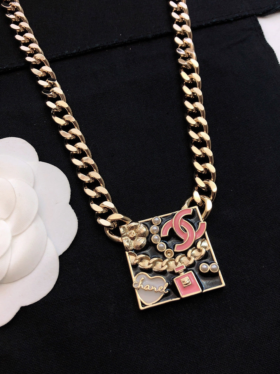 18K Chanel Pink Logo Chain Necklace