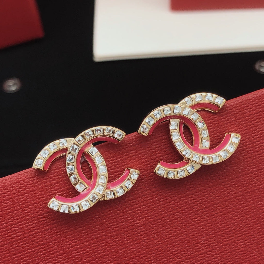 18K Chanel Pink Resin Crystals Earrings