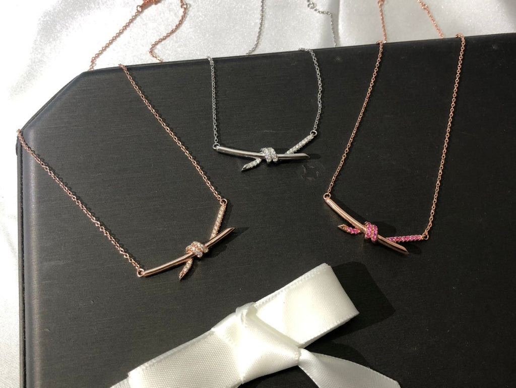 18K Tiffany & Co. Knot Pendant Diamond Necklace