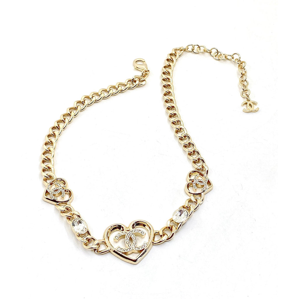 18K Chanel Heart Diamonds Chain Necklace