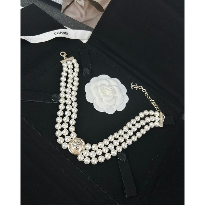 18K Chanel Choker Pearl Chain Necklace