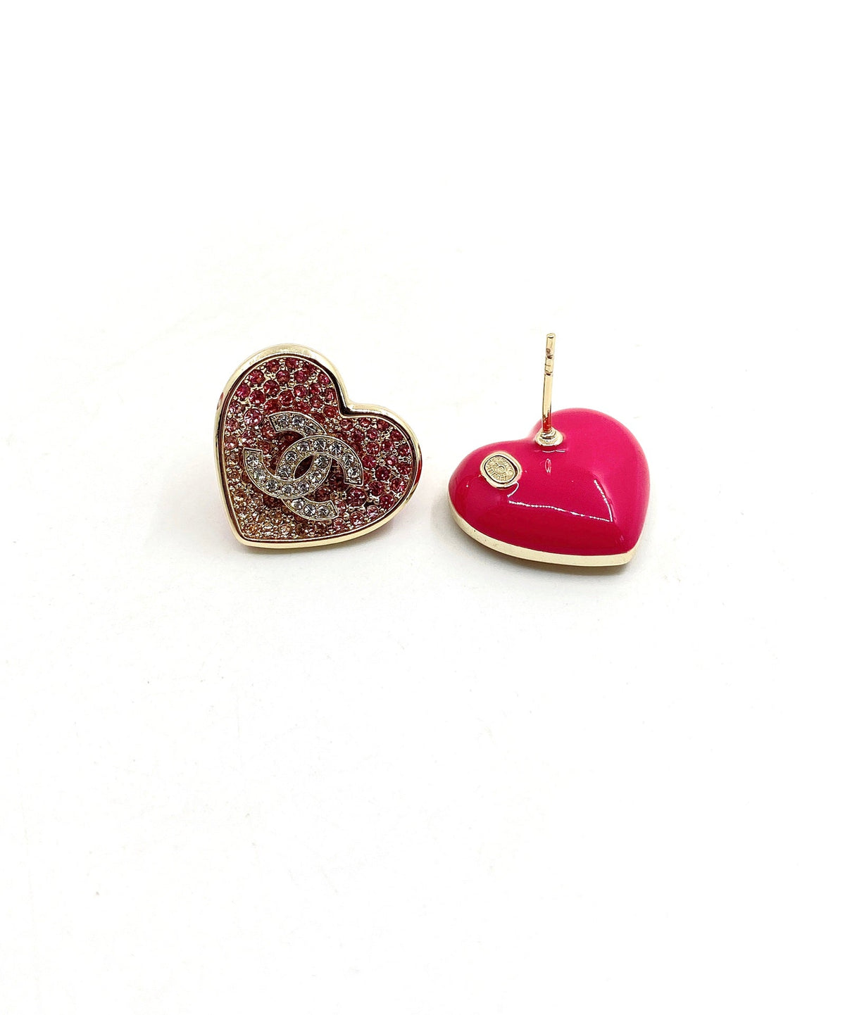 18K Chanel Diamond Pink Heart Earrings