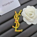 18K Saint Laurent YSL Crystal Brooch