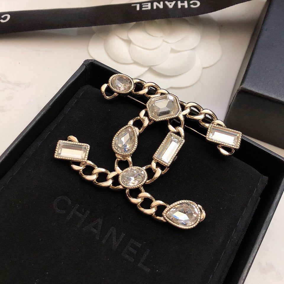 18K Chanel Crystals Strass Brooch