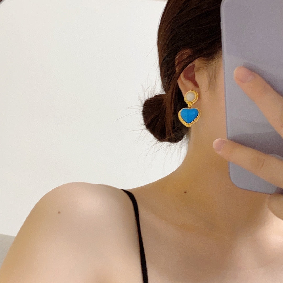 18K Chanel Blue Heart Pearl Earrings