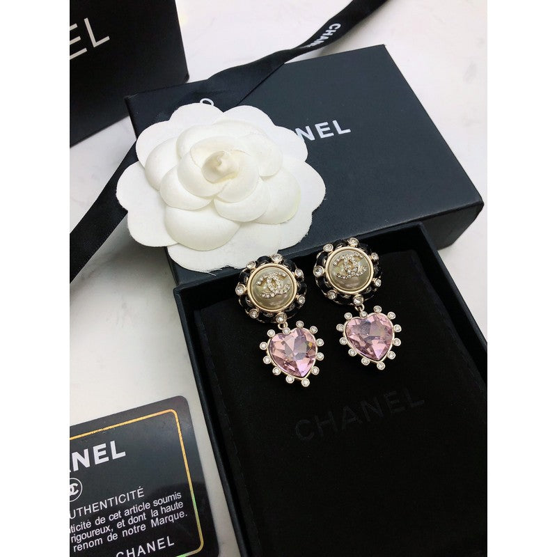 18K Chanel Heart Pink Crystal Earrings