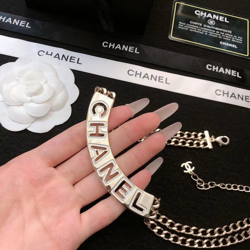18K Chanel White Logo Choker Necklace