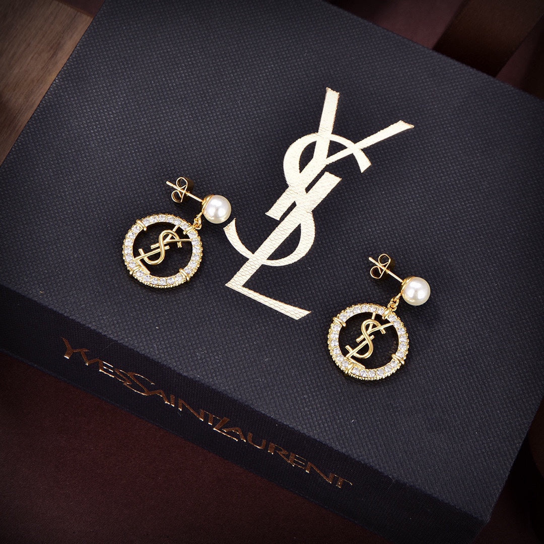 18K Saint Laurent YSL Circle Diamonds Earrings