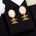 18K Chanel Big Pearl Pendant Earrings