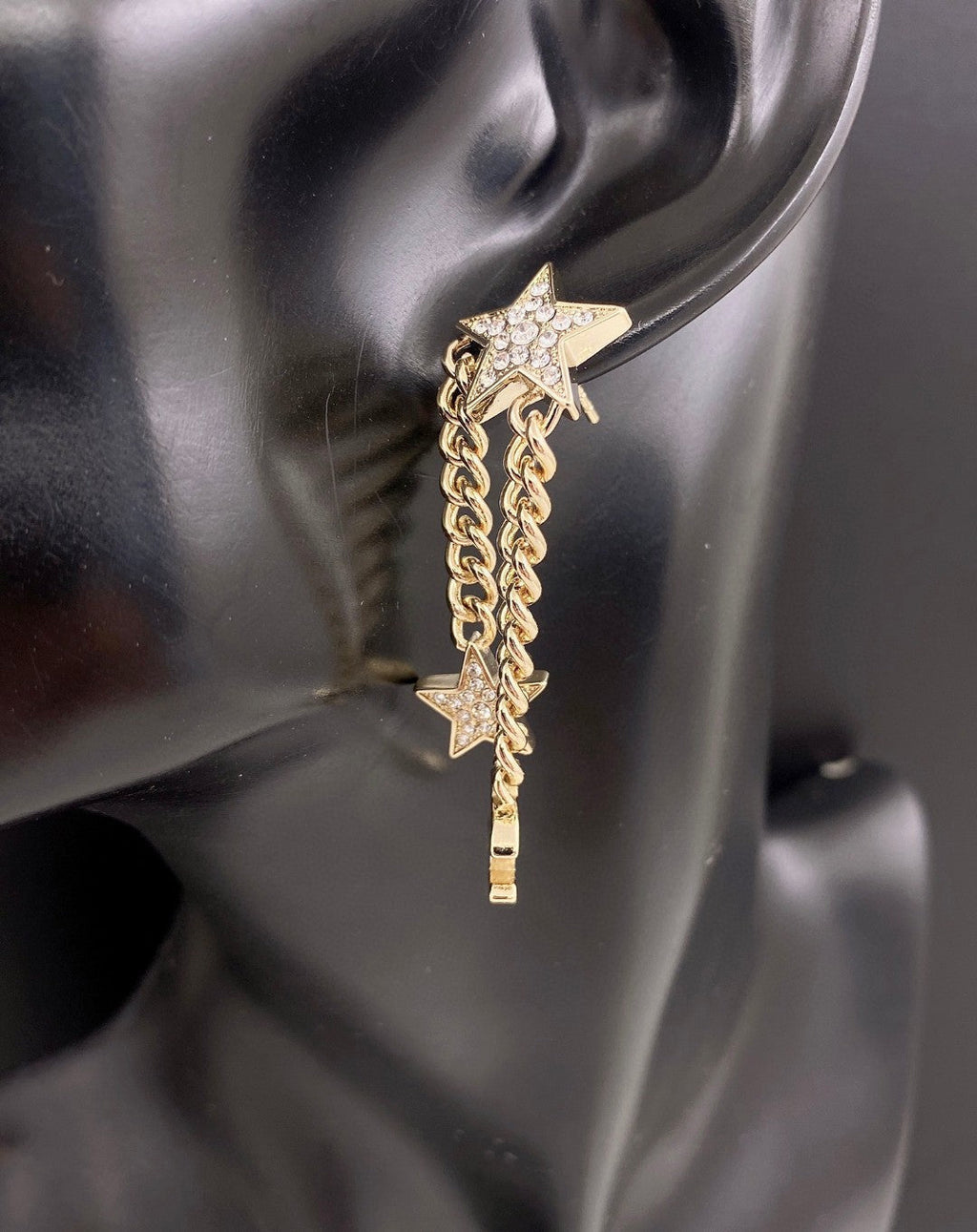 18K Chanel Star Diamonds Long Earrings