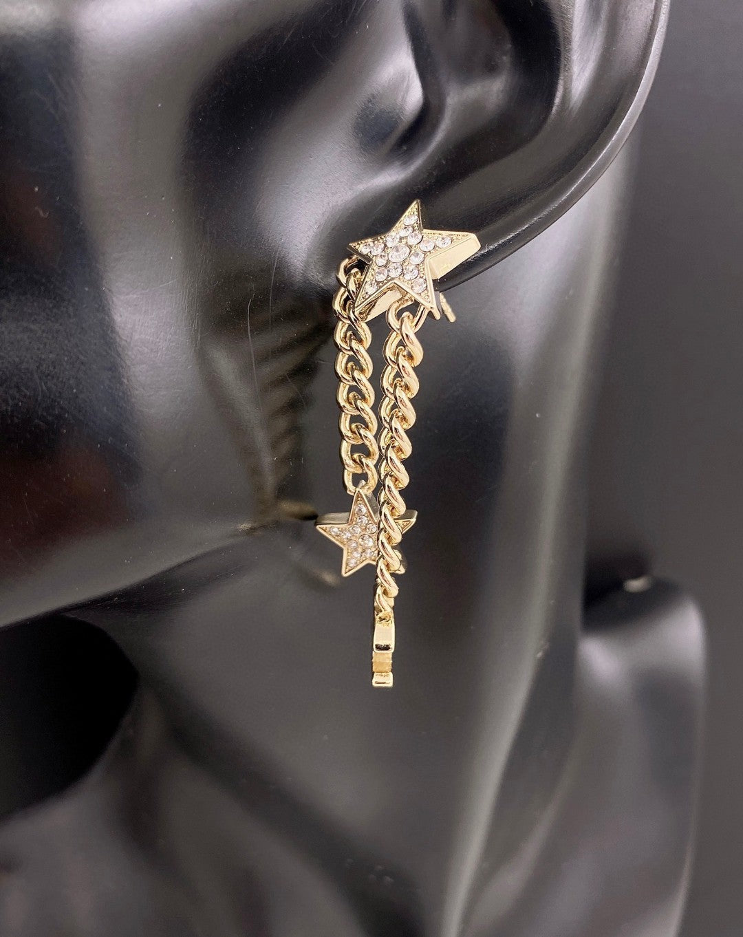 18K Chanel Star Diamonds Long Earrings